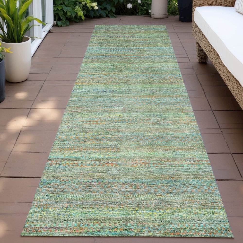 Machine Washable Indoor/Outdoor Chantille ACN2148 Green 2'3" x 7'6" Runner Rug. Picture 6