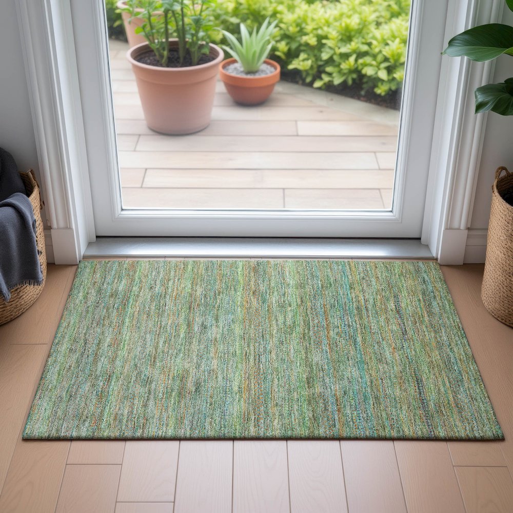Machine Washable Indoor/Outdoor Chantille ACN2148 Green 1'8" x 2'6" Rug. Picture 5