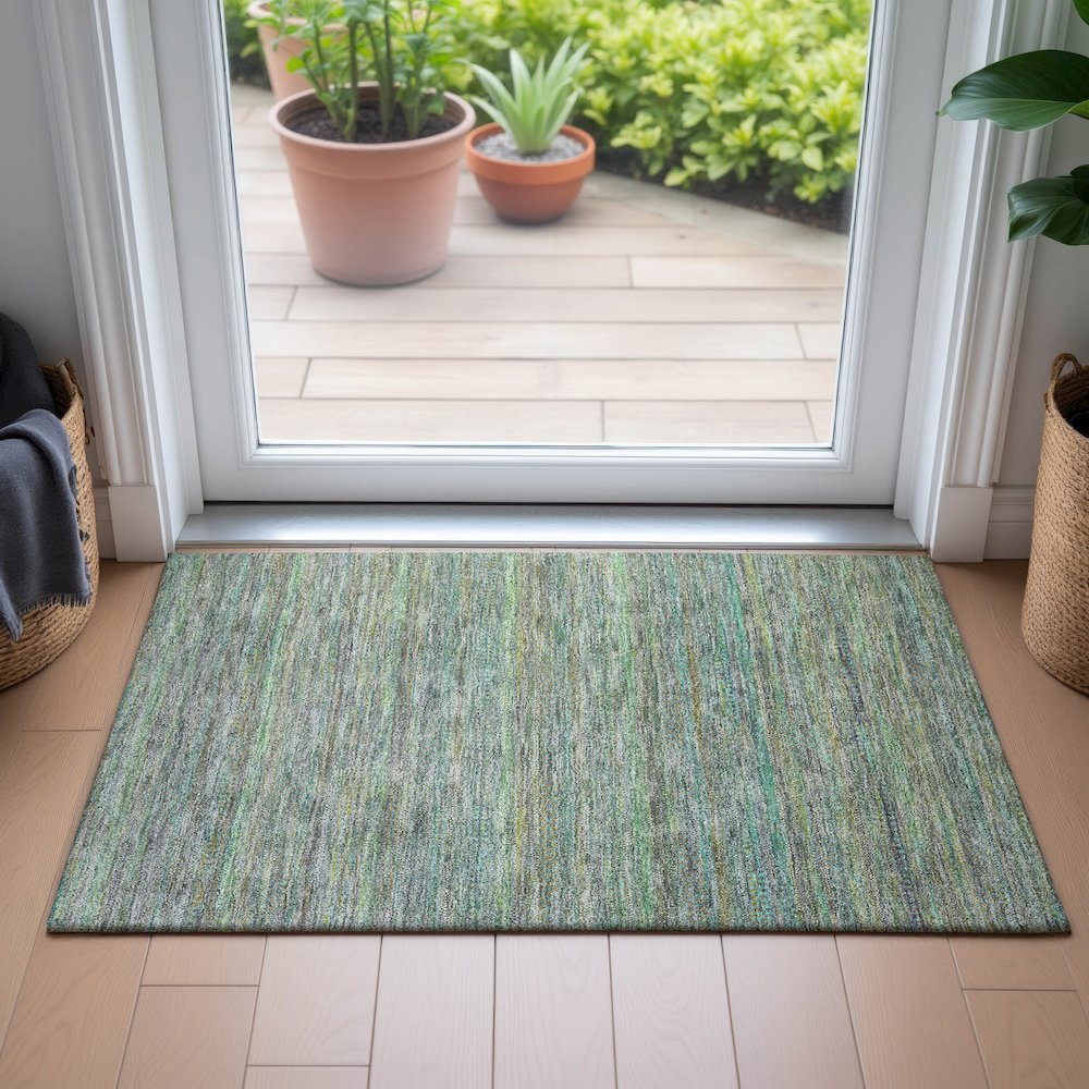 Machine Washable Indoor/Outdoor Chantille ACN2148 Pewter 1'8" x 2'6" Rug. Picture 5