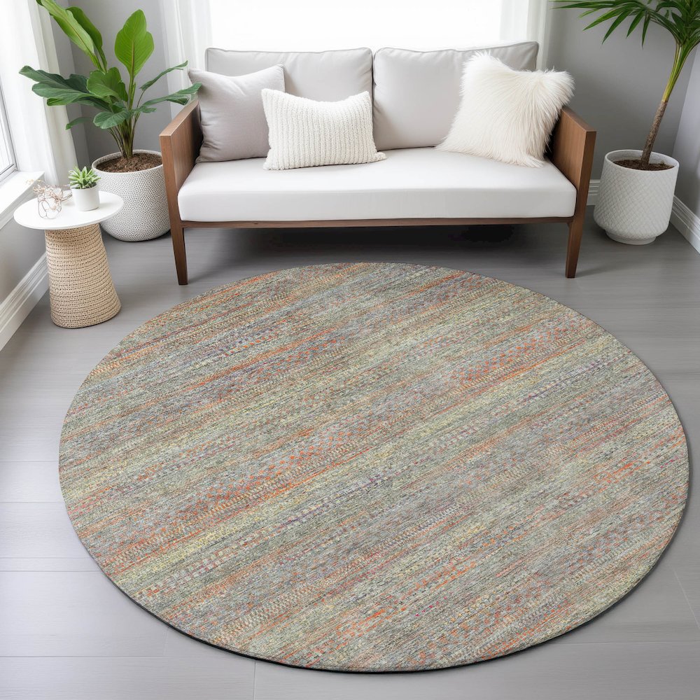 Machine Washable Indoor/Outdoor Chantille ACN2148 Sage 8' x 8' Round Rug. Picture 5