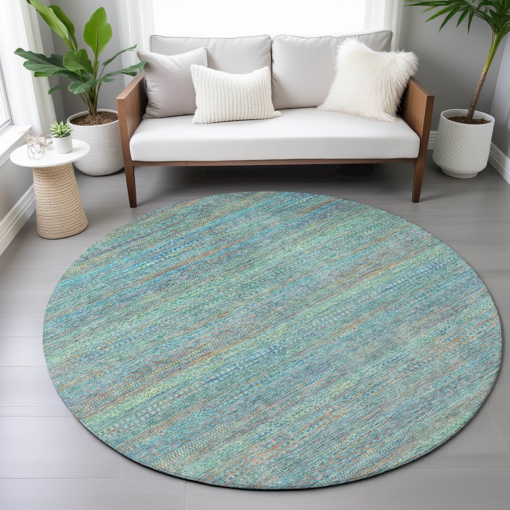 Machine Washable Indoor/Outdoor Chantille ACN2148 Teal 8' x 8' Round Rug. Picture 5