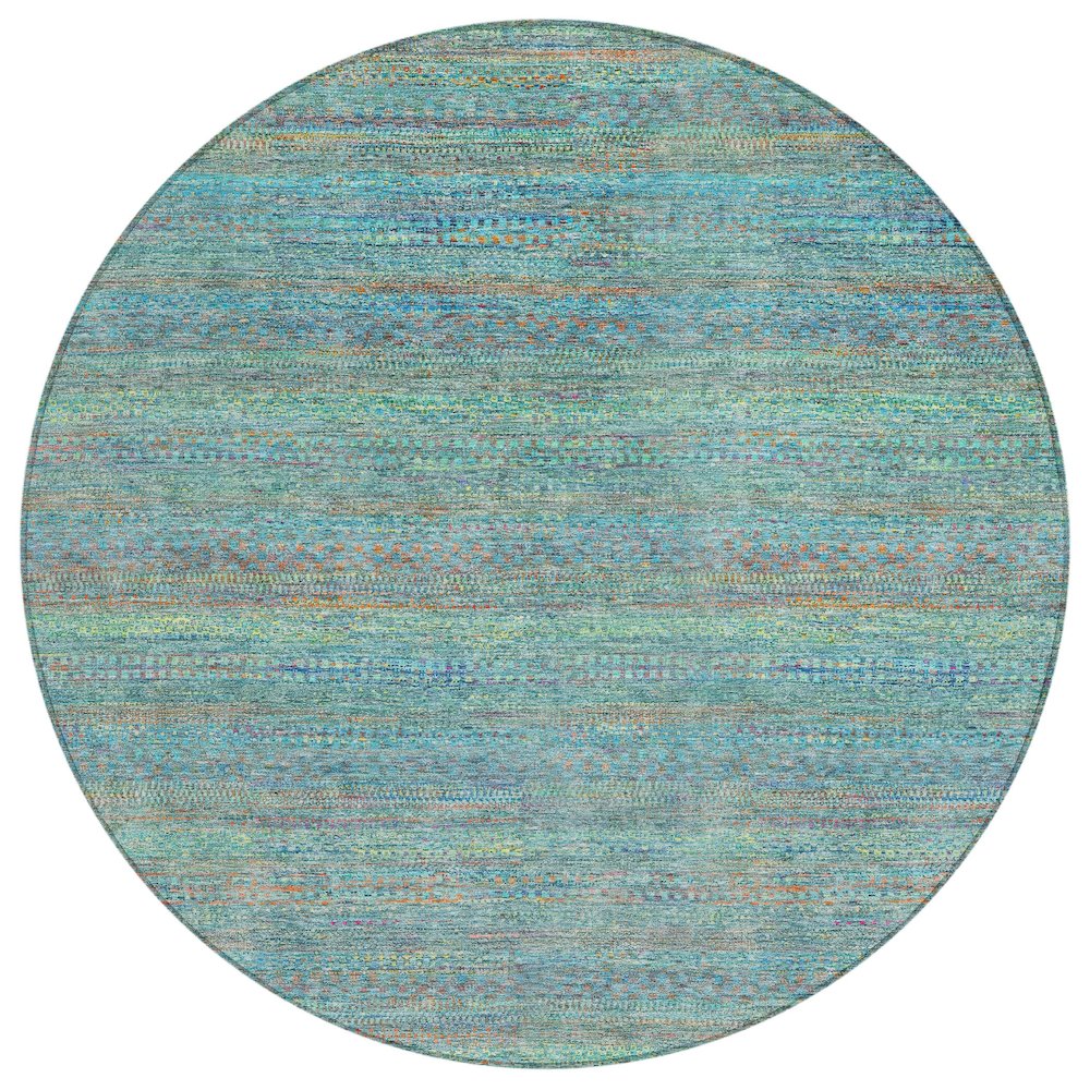 Machine Washable Indoor/Outdoor Chantille ACN2148 Teal 8' x 8' Round Rug. Picture 1