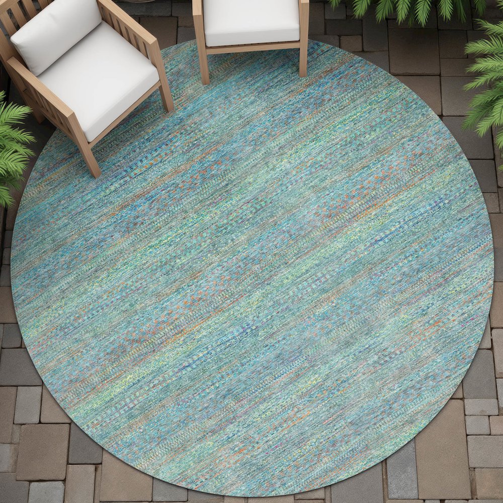 Machine Washable Indoor/Outdoor Chantille ACN2148 Teal 8' x 8' Round Rug. Picture 6