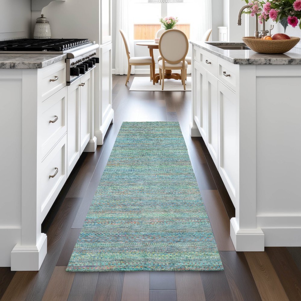 Machine Washable Indoor/Outdoor Chantille ACN2148 Teal 2'3" x 7'6" Runner Rug. Picture 5