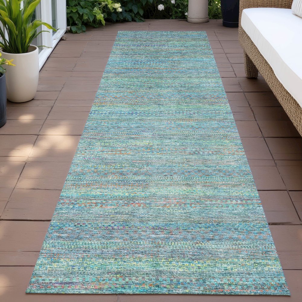 Machine Washable Indoor/Outdoor Chantille ACN2148 Teal 2'3" x 7'6" Runner Rug. Picture 6