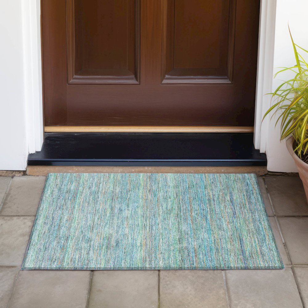 Machine Washable Indoor/Outdoor Chantille ACN2148 Teal 1'8" x 2'6" Rug. Picture 6