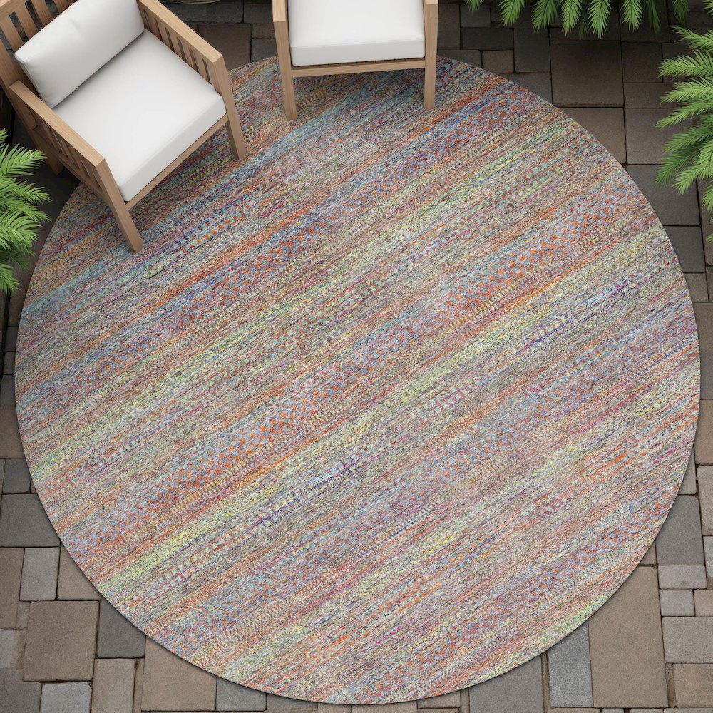 Machine Washable Indoor/Outdoor Chantille ACN2148 Terracotta 8' x 8' Round Rug. Picture 6