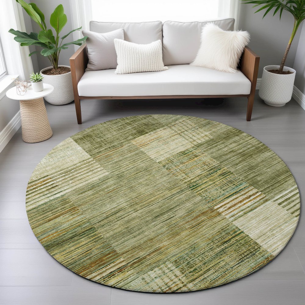 Machine Washable Indoor/Outdoor Chantille ACN2149 Aloe 8' x 8' Round Rug. Picture 5