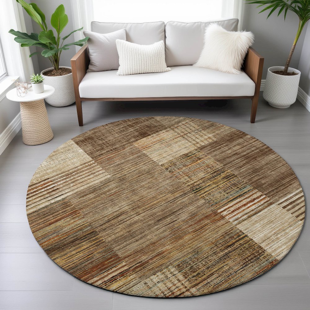 Machine Washable Indoor/Outdoor Chantille ACN2149 Brown 8' x 8' Round Rug. Picture 5