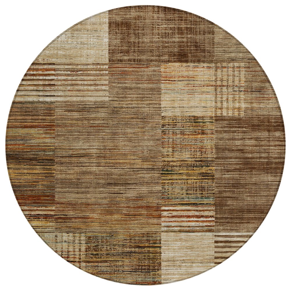 Machine Washable Indoor/Outdoor Chantille ACN2149 Brown 8' x 8' Round Rug. Picture 1
