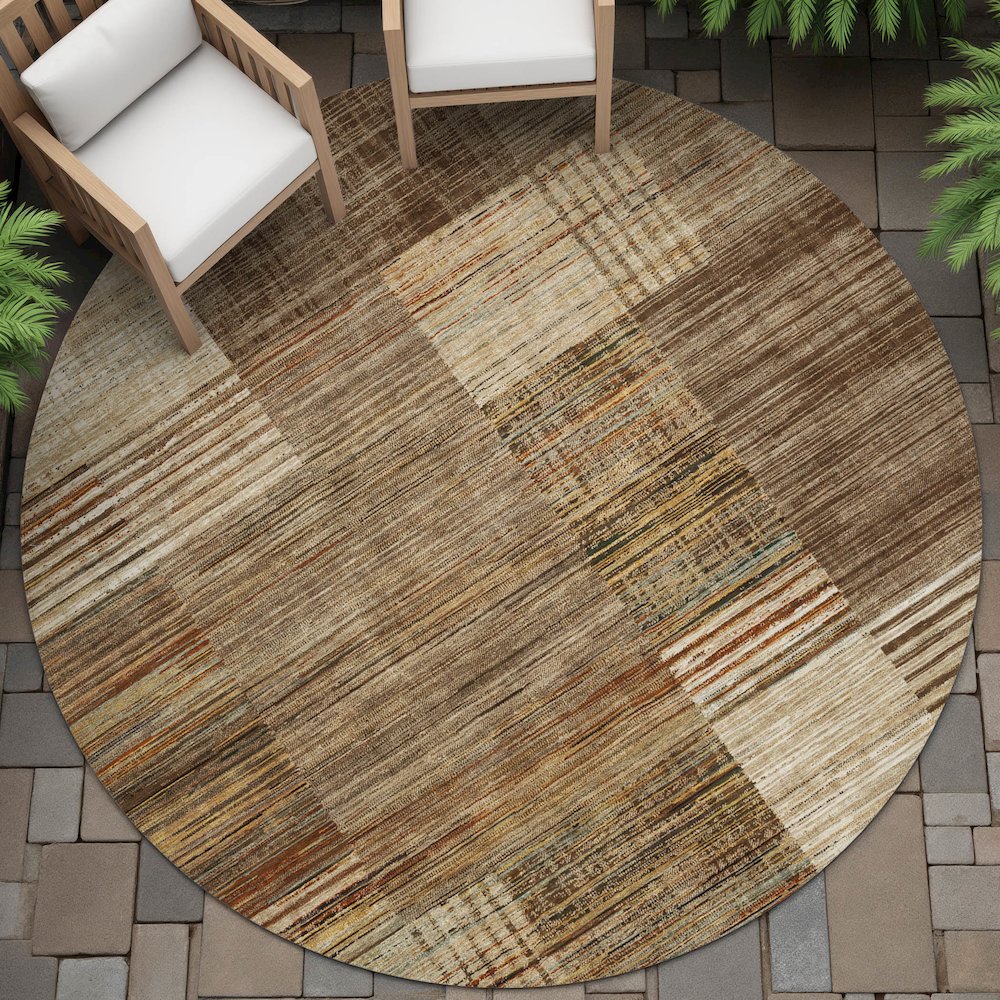 Machine Washable Indoor/Outdoor Chantille ACN2149 Brown 8' x 8' Round Rug. Picture 6