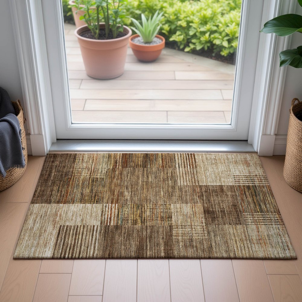 Machine Washable Indoor/Outdoor Chantille ACN2149 Brown 1'8" x 2'6" Rug. Picture 5