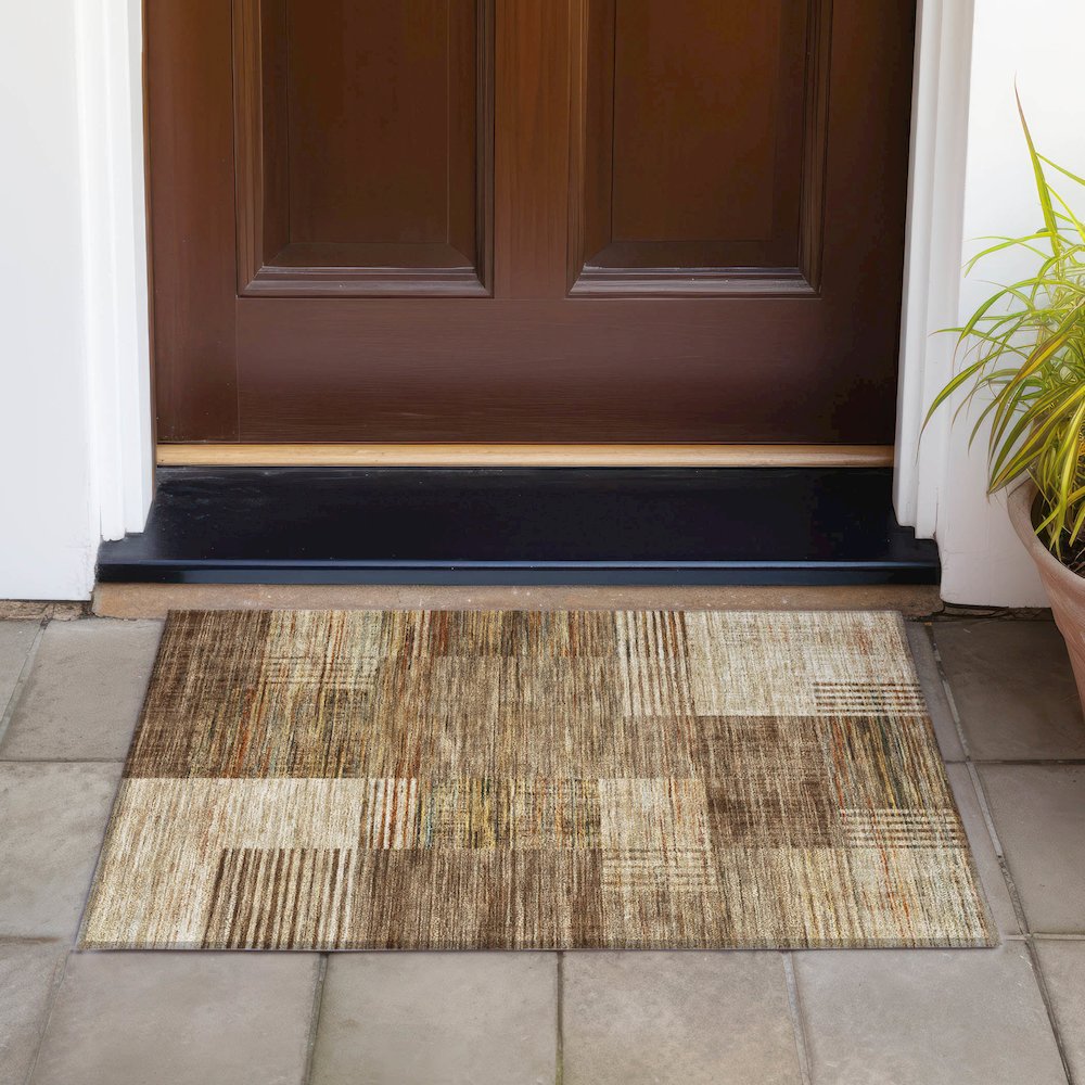 Machine Washable Indoor/Outdoor Chantille ACN2149 Brown 1'8" x 2'6" Rug. Picture 6