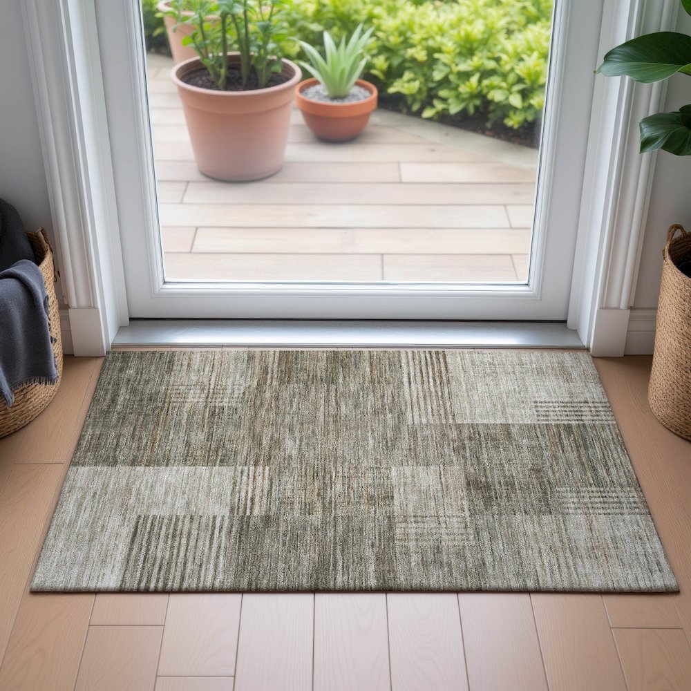 Machine Washable Indoor/Outdoor Chantille ACN2149 Pewter 1'8" x 2'6" Rug. Picture 5
