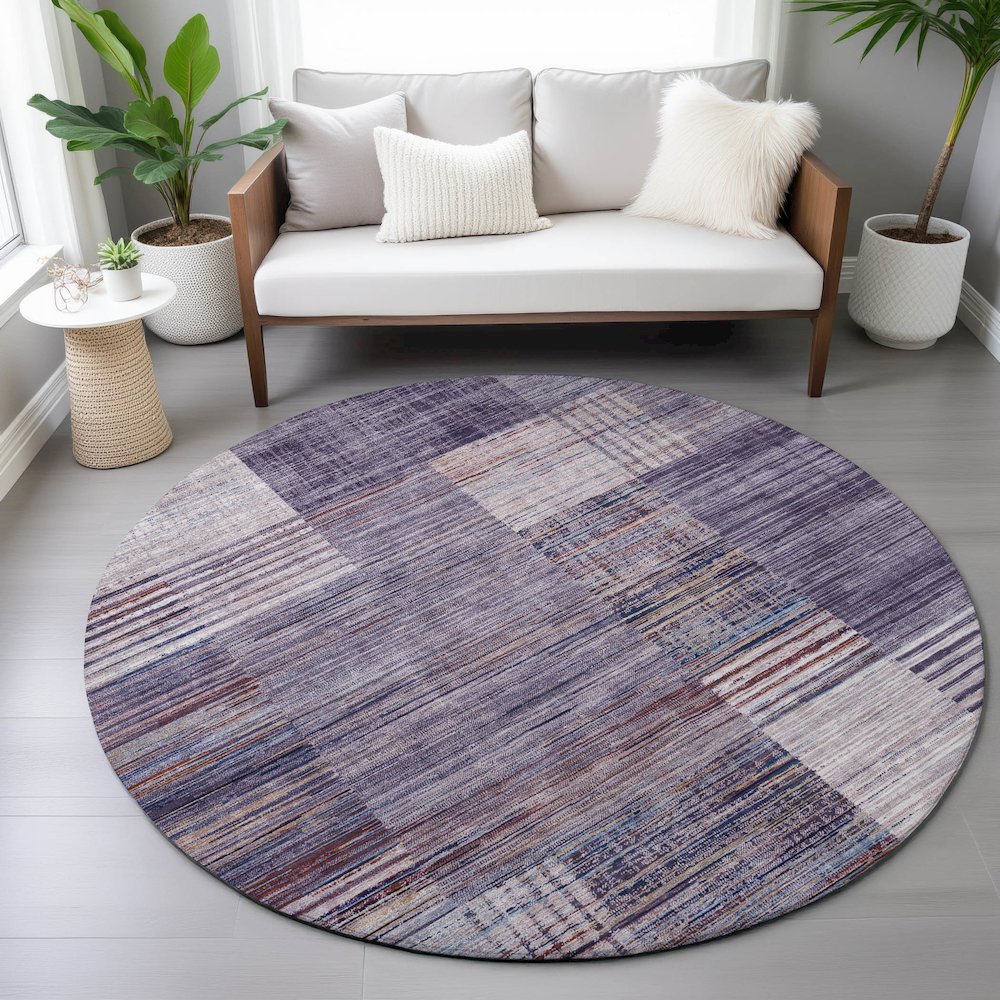 Machine Washable Indoor/Outdoor Chantille ACN2149 Plum 8' x 8' Round Rug. Picture 5
