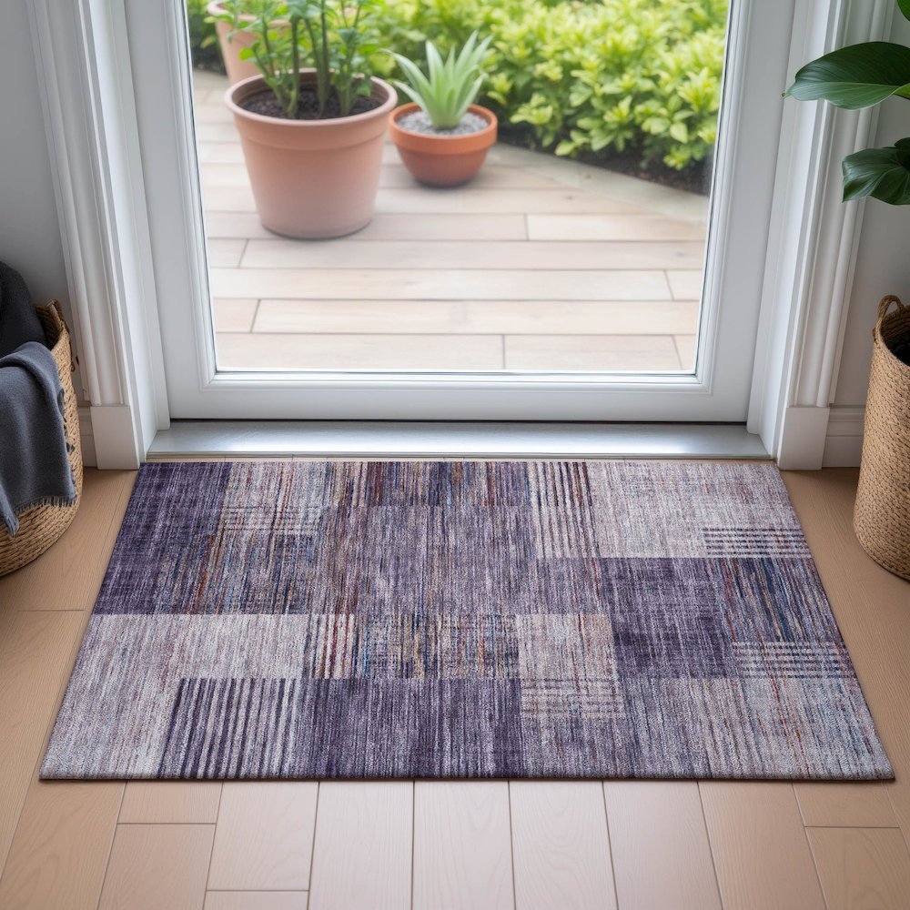 Machine Washable Indoor/Outdoor Chantille ACN2149 Plum 1'8" x 2'6" Rug. Picture 5