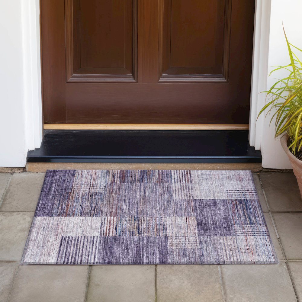 Machine Washable Indoor/Outdoor Chantille ACN2149 Plum 1'8" x 2'6" Rug. Picture 6