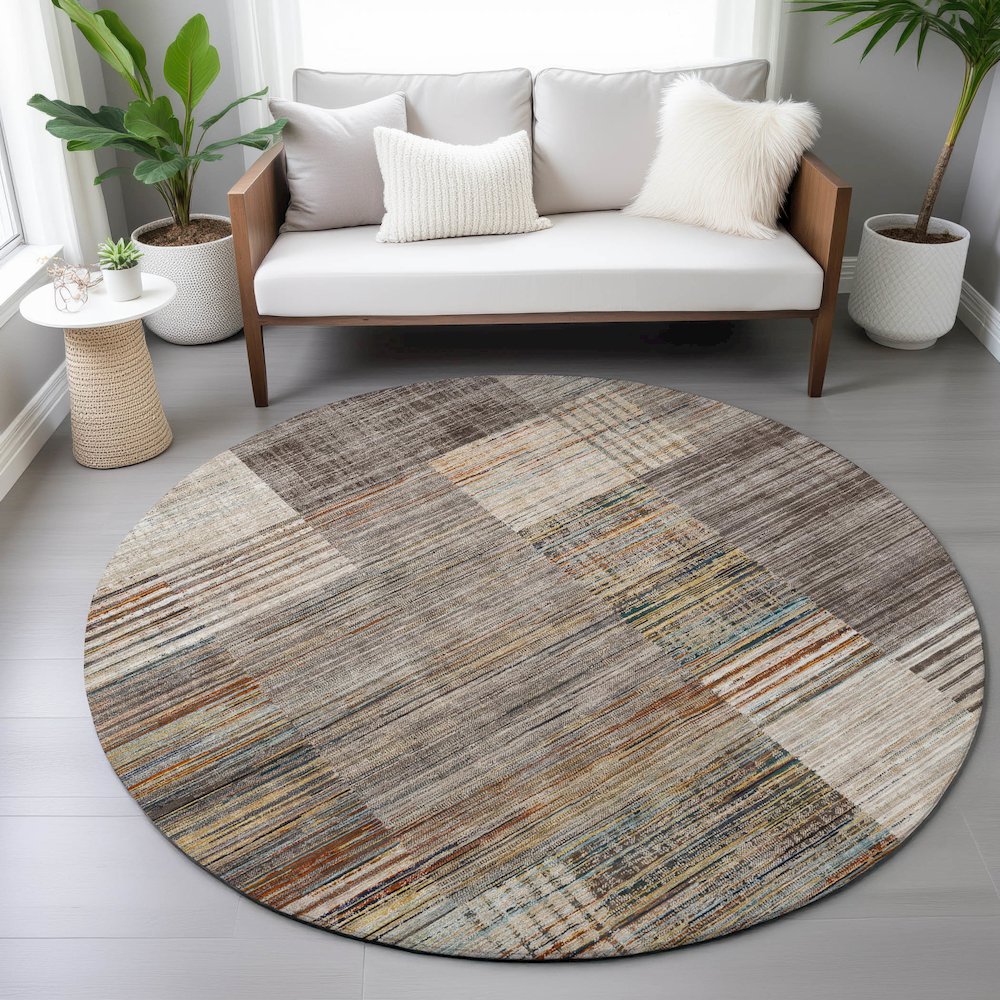 Machine Washable Indoor/Outdoor Chantille ACN2149 Taupe 8' x 8' Round Rug. Picture 5
