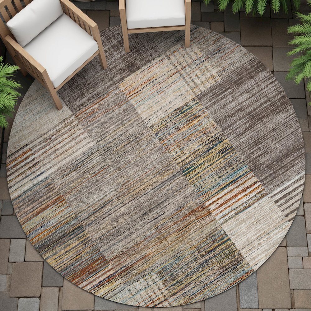 Machine Washable Indoor/Outdoor Chantille ACN2149 Taupe 8' x 8' Round Rug. Picture 6