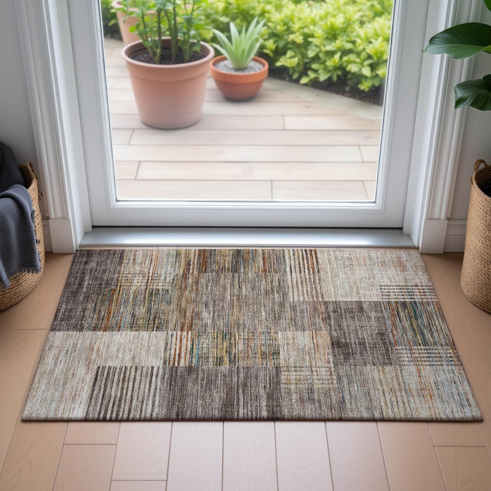 Machine Washable Indoor/Outdoor Chantille ACN2149 Taupe 1'8" x 2'6" Rug. Picture 5