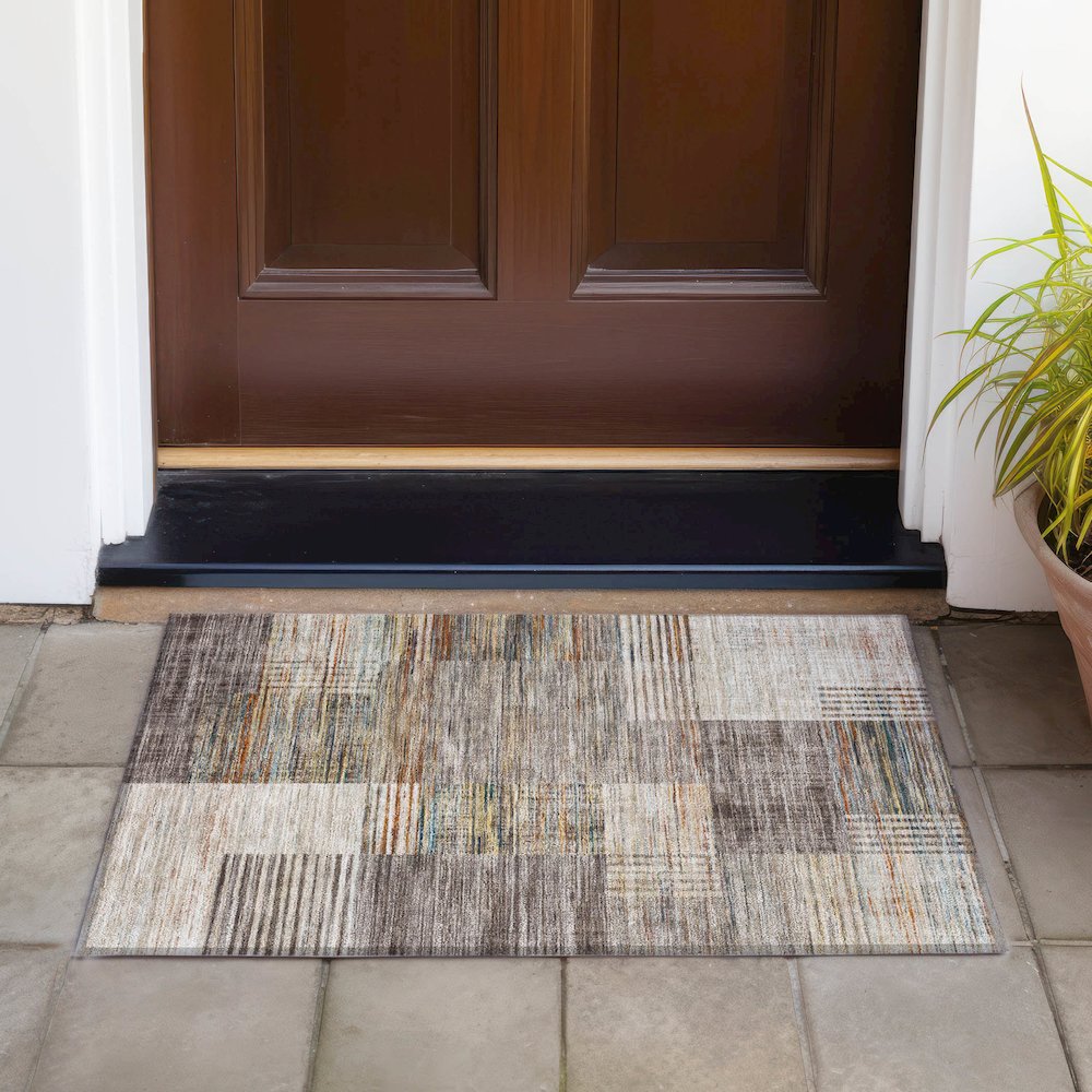 Machine Washable Indoor/Outdoor Chantille ACN2149 Taupe 1'8" x 2'6" Rug. Picture 6
