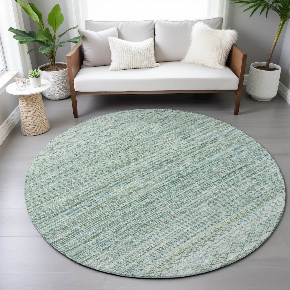 Machine Washable Indoor/Outdoor Chantille ACN2150 Aqua 8' x 8' Round Rug. Picture 5
