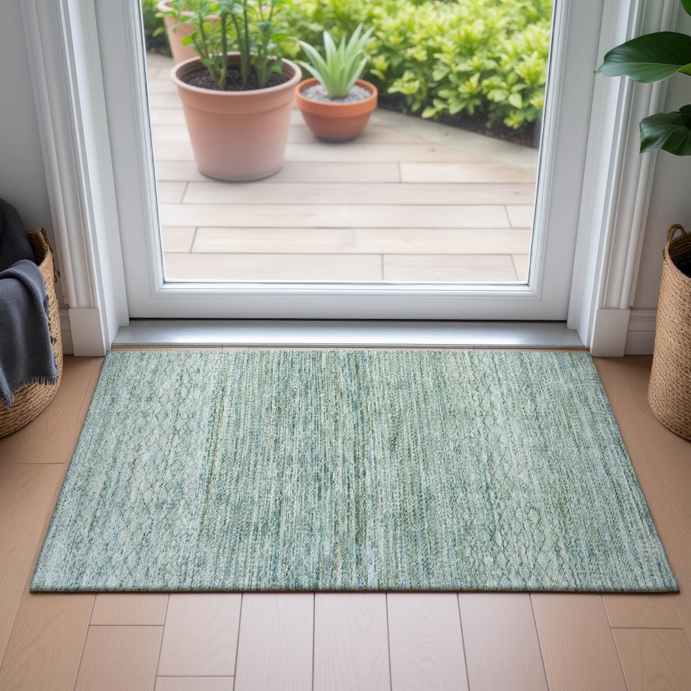 Machine Washable Indoor/Outdoor Chantille ACN2150 Aqua 1'8" x 2'6" Rug. Picture 5