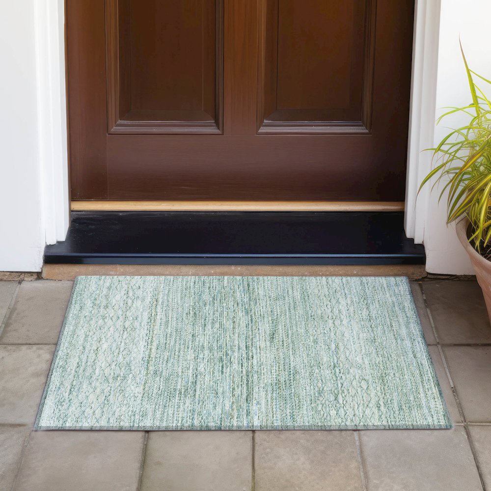 Machine Washable Indoor/Outdoor Chantille ACN2150 Aqua 1'8" x 2'6" Rug. Picture 6