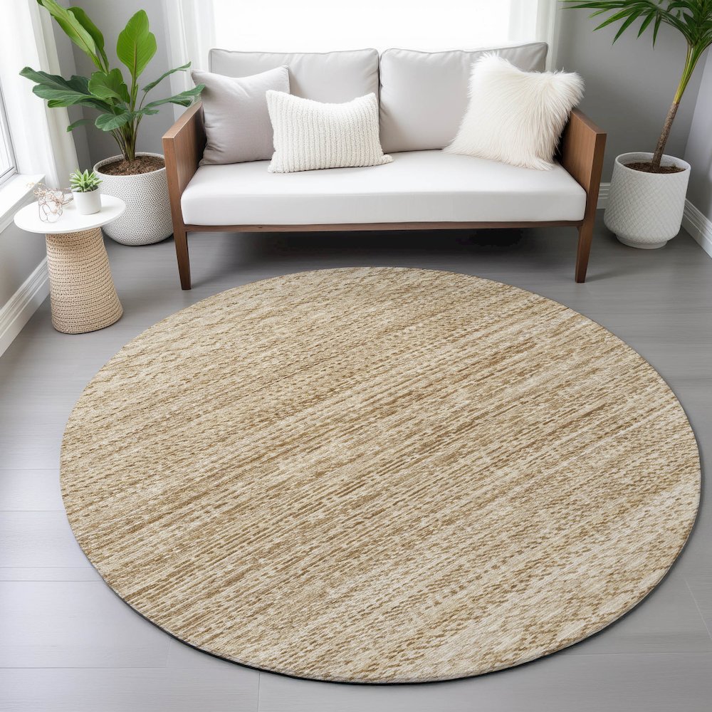 Machine Washable Indoor/Outdoor Chantille ACN2150 Beige 8' x 8' Round Rug. Picture 5