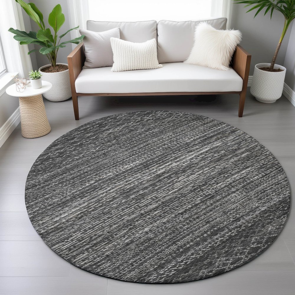 Machine Washable Indoor/Outdoor Chantille ACN2150 Charcoal 8' x 8' Round Rug. Picture 5