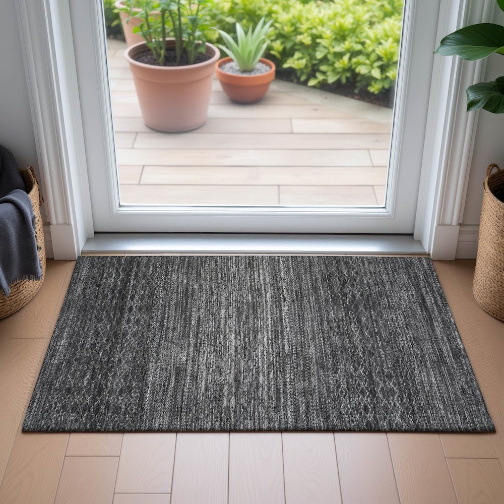 Machine Washable Indoor/Outdoor Chantille ACN2150 Charcoal 1'8" x 2'6" Rug. Picture 5