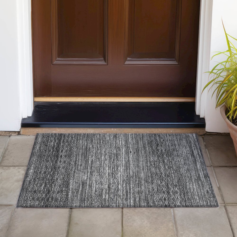 Machine Washable Indoor/Outdoor Chantille ACN2150 Charcoal 1'8" x 2'6" Rug. Picture 6