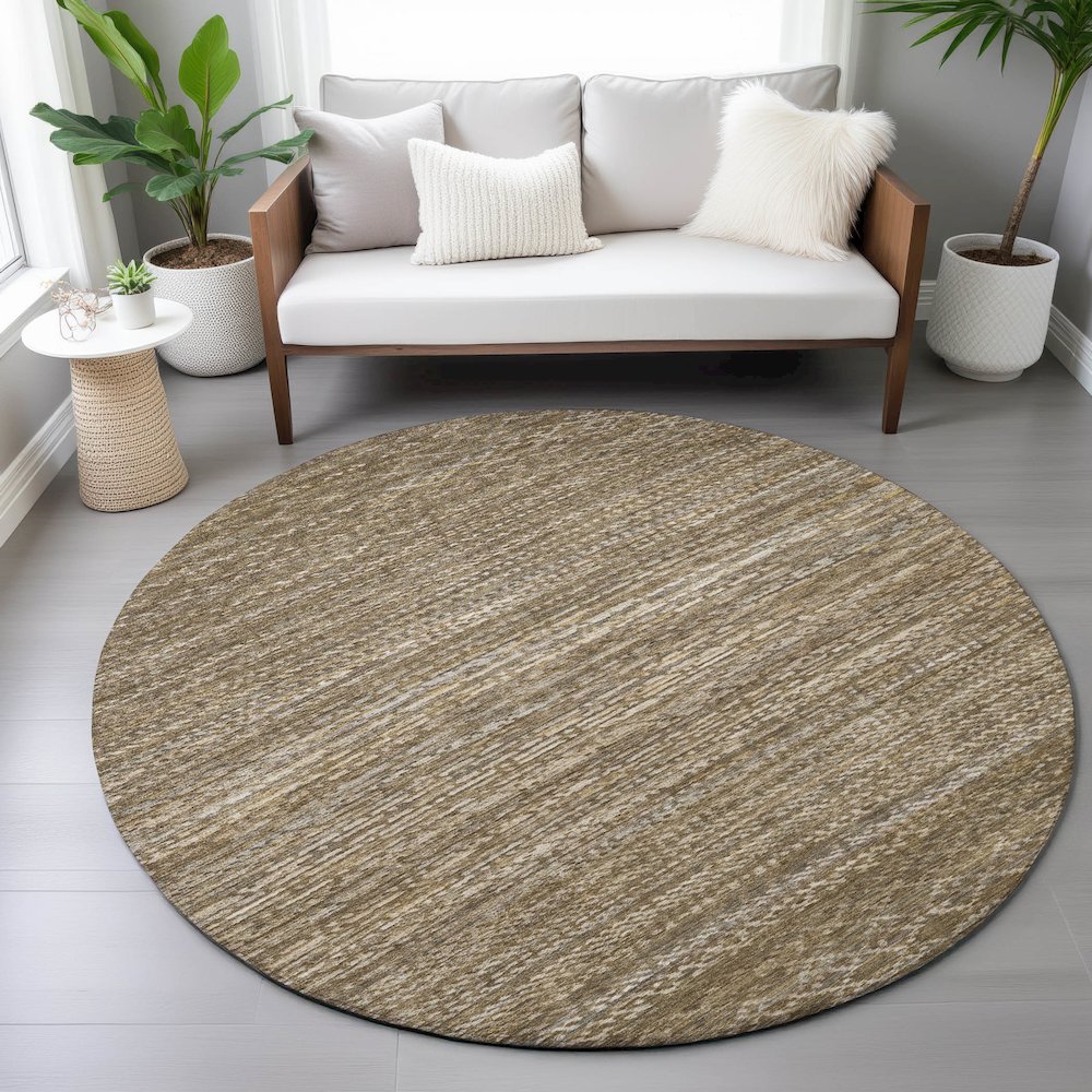 Machine Washable Indoor/Outdoor Chantille ACN2150 Chocolate 8' x 8' Round Rug. Picture 5