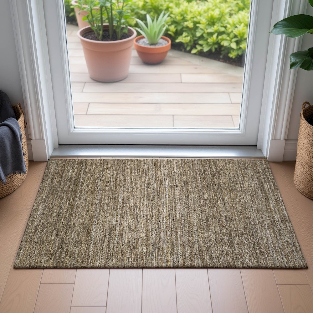 Machine Washable Indoor/Outdoor Chantille ACN2150 Chocolate 1'8" x 2'6" Rug. Picture 5