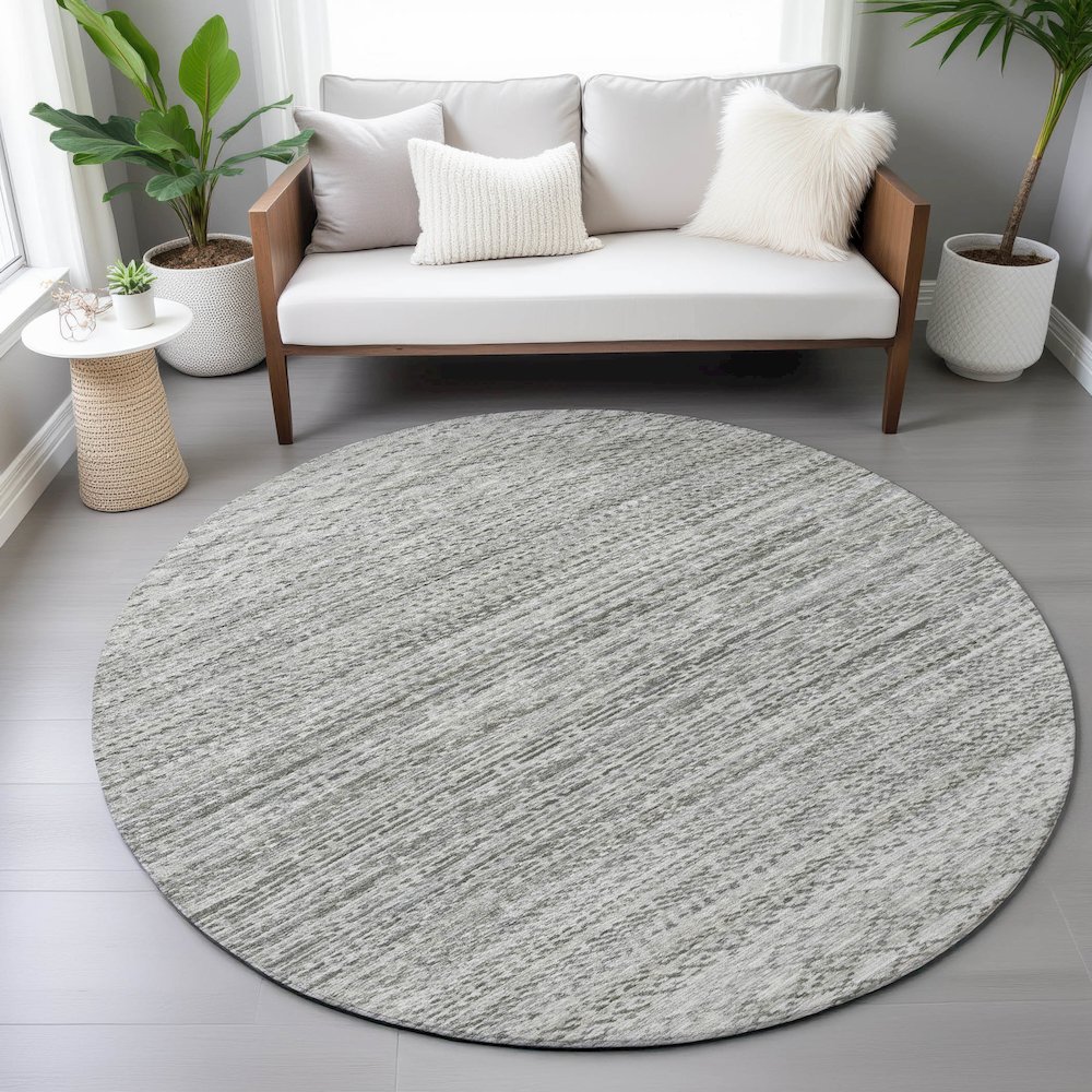 Machine Washable Indoor/Outdoor Chantille ACN2150 Gray 8' x 8' Round Rug. Picture 5