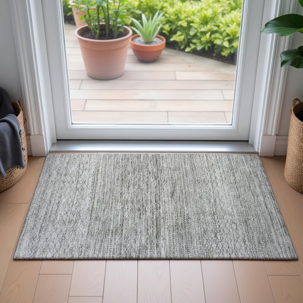 Machine Washable Indoor/Outdoor Chantille ACN2150 Gray 1'8" x 2'6" Rug. Picture 5