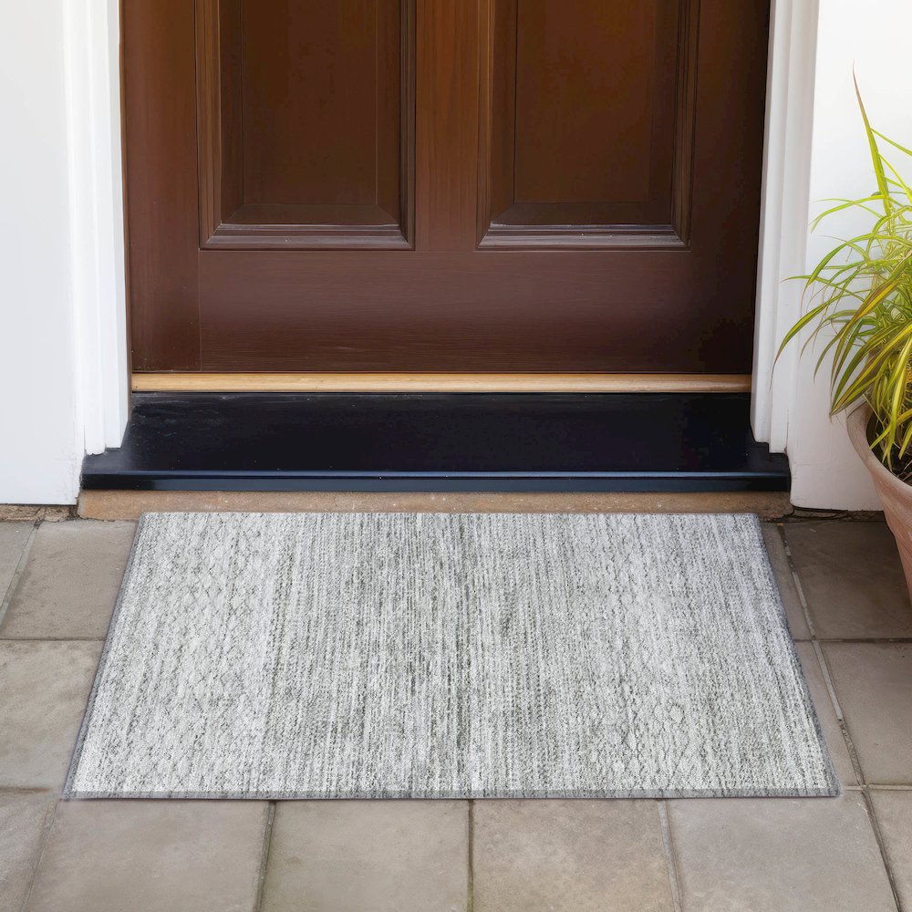 Machine Washable Indoor/Outdoor Chantille ACN2150 Gray 1'8" x 2'6" Rug. Picture 6