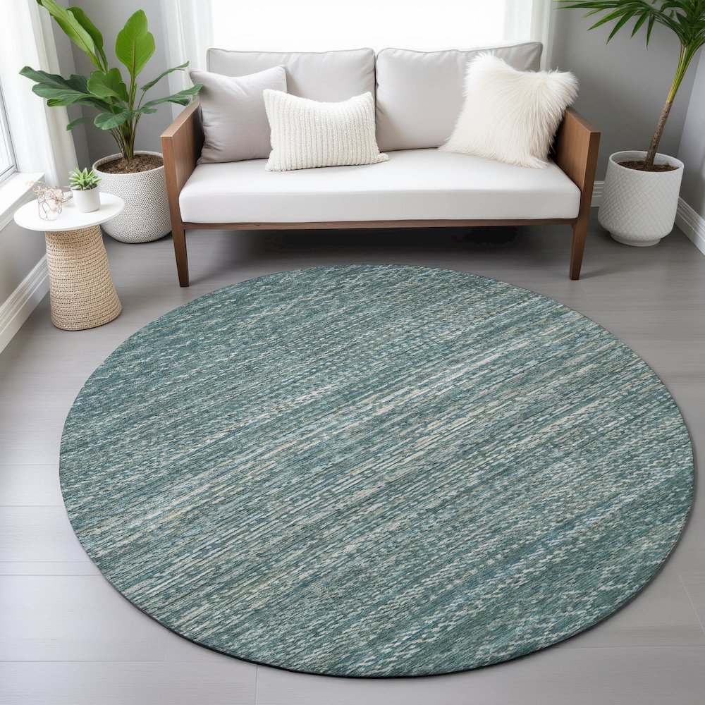 Machine Washable Indoor/Outdoor Chantille ACN2150 Teal 8' x 8' Round Rug. Picture 5