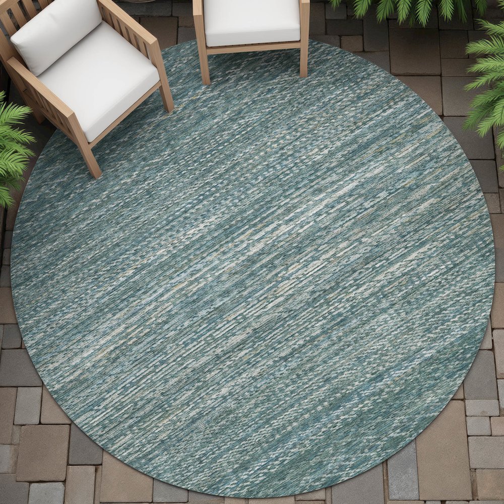 Machine Washable Indoor/Outdoor Chantille ACN2150 Teal 8' x 8' Round Rug. Picture 6