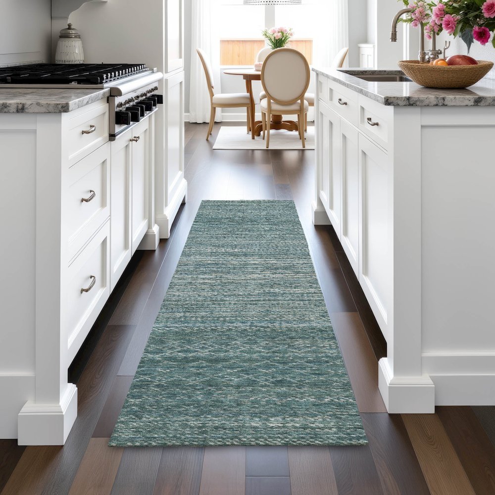 Machine Washable Indoor/Outdoor Chantille ACN2150 Teal 2'3" x 7'6" Runner Rug. Picture 5