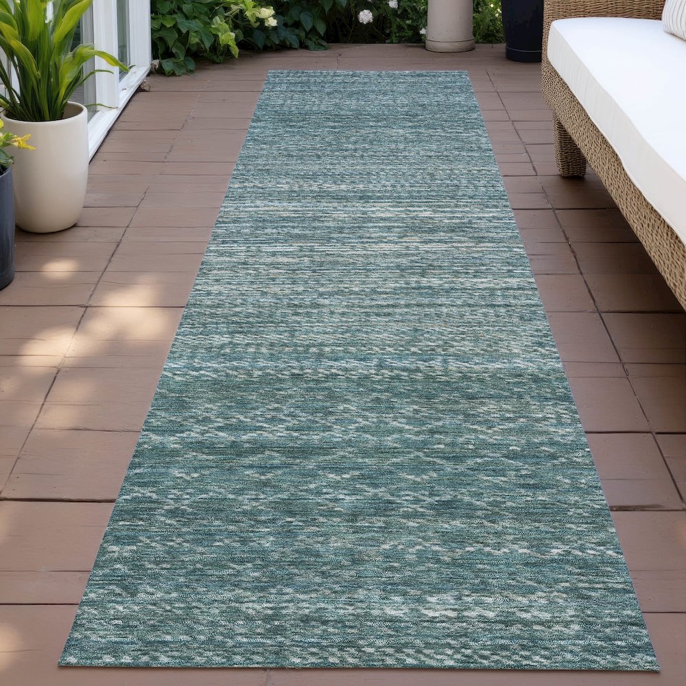 Machine Washable Indoor/Outdoor Chantille ACN2150 Teal 2'3" x 7'6" Runner Rug. Picture 6