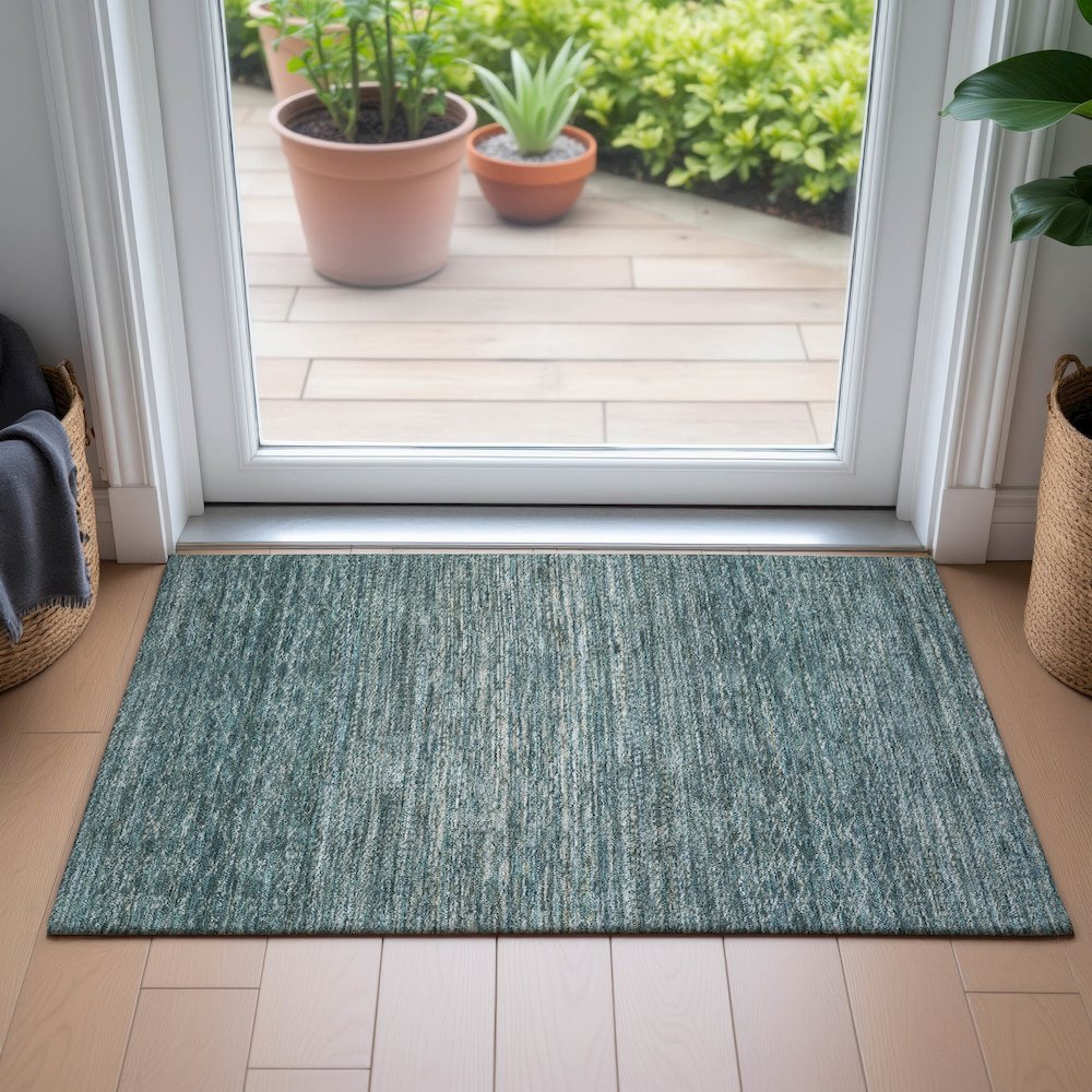 Machine Washable Indoor/Outdoor Chantille ACN2150 Teal 1'8" x 2'6" Rug. Picture 5