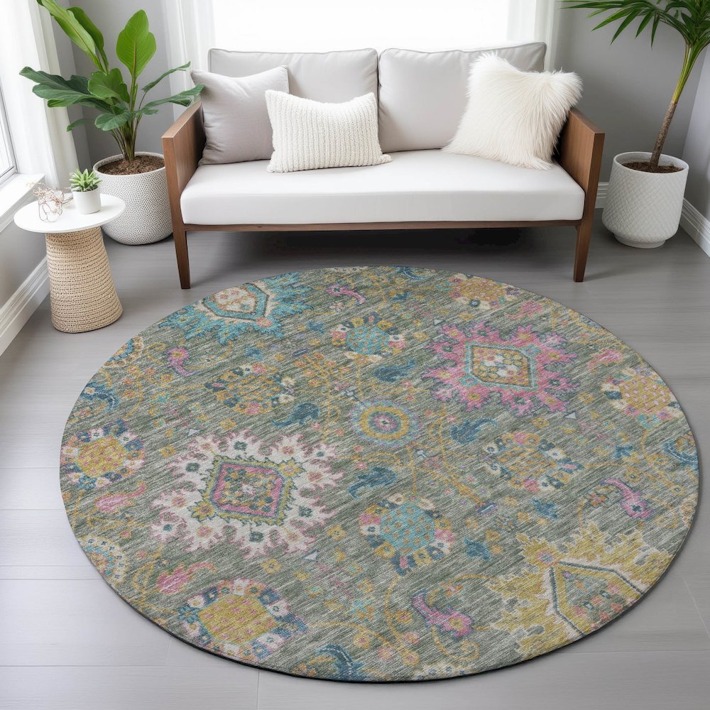 Machine Washable Indoor/Outdoor Chantille ACN2151 Aloe 8' x 8' Round Rug. Picture 5
