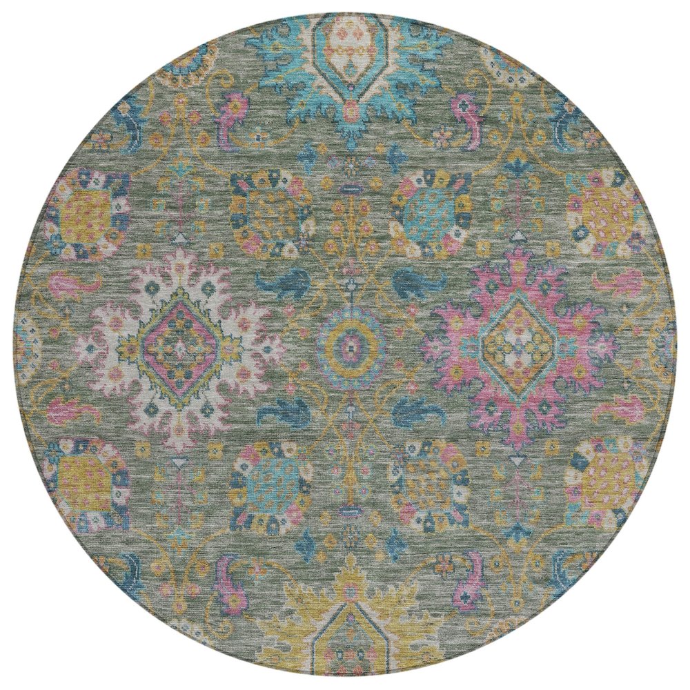 Machine Washable Indoor/Outdoor Chantille ACN2151 Aloe 8' x 8' Round Rug. Picture 1