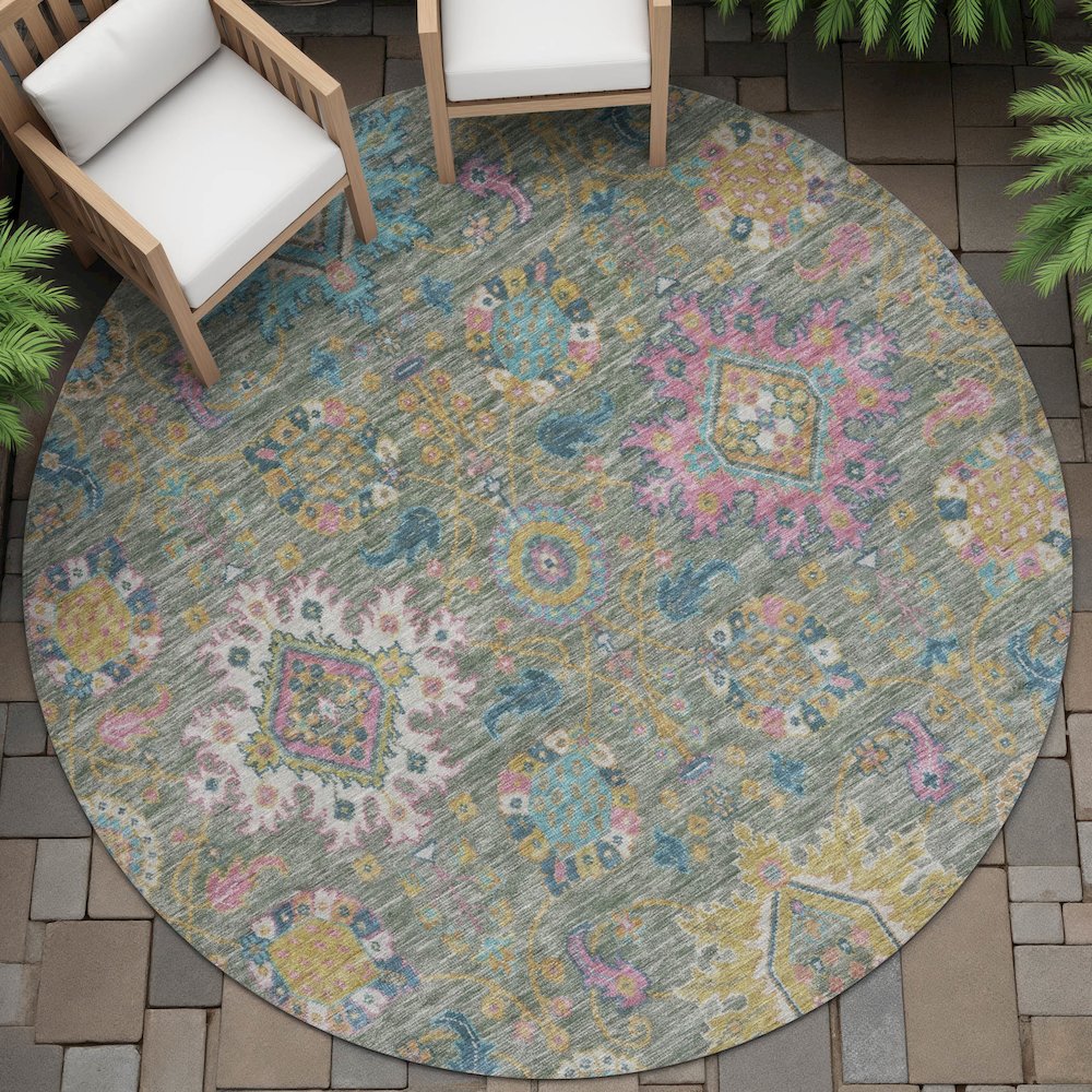 Machine Washable Indoor/Outdoor Chantille ACN2151 Aloe 8' x 8' Round Rug. Picture 6