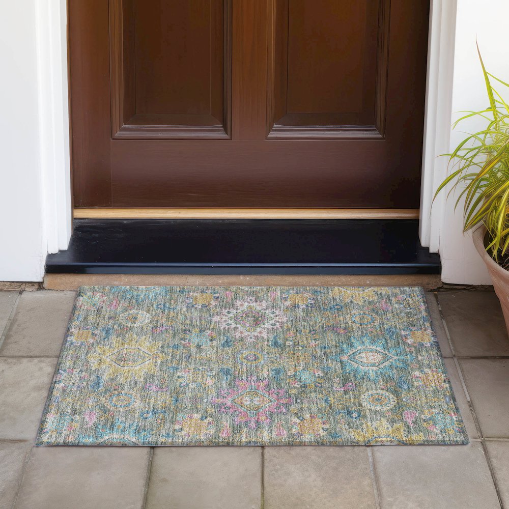 Machine Washable Indoor/Outdoor Chantille ACN2151 Aloe 1'8" x 2'6" Rug. Picture 6