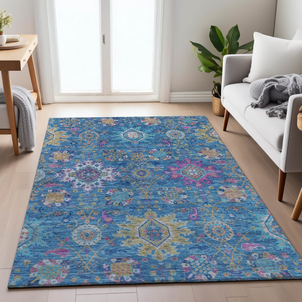 Machine Washable Indoor/Outdoor Chantille ACN2151 Blue 2'6" x 3'10" Rug. Picture 5