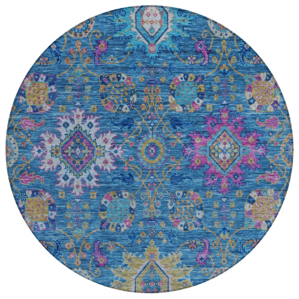 Machine Washable Indoor/Outdoor Chantille ACN2151 Blue 8' x 8' Round Rug. Picture 1