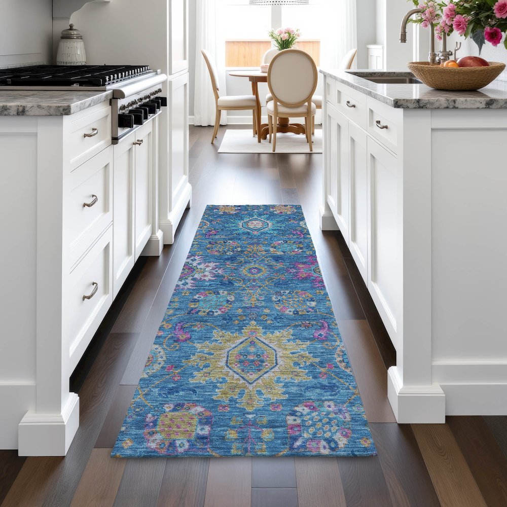 Machine Washable Indoor/Outdoor Chantille ACN2151 Blue 2'3" x 7'6" Runner Rug. Picture 5