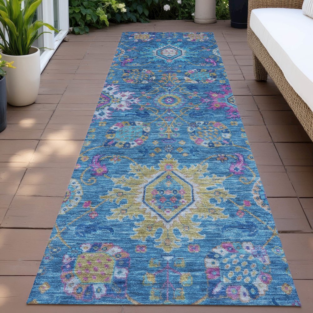 Machine Washable Indoor/Outdoor Chantille ACN2151 Blue 2'3" x 7'6" Runner Rug. Picture 6